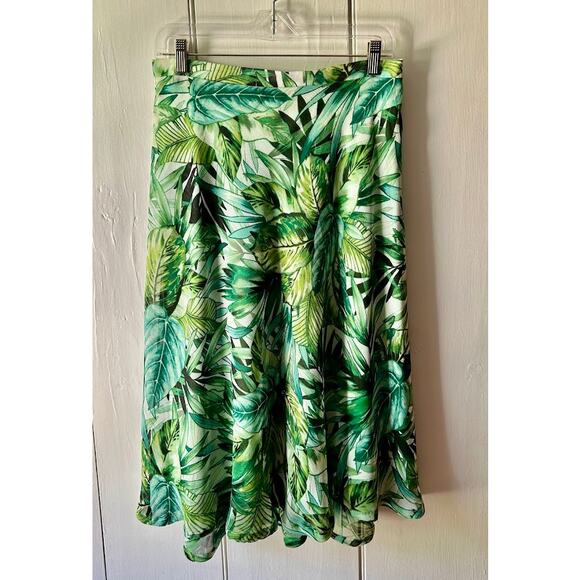 Roz & Ali skirt size small /medium green tropical leaf floral print mid length - Picture 2 of 9